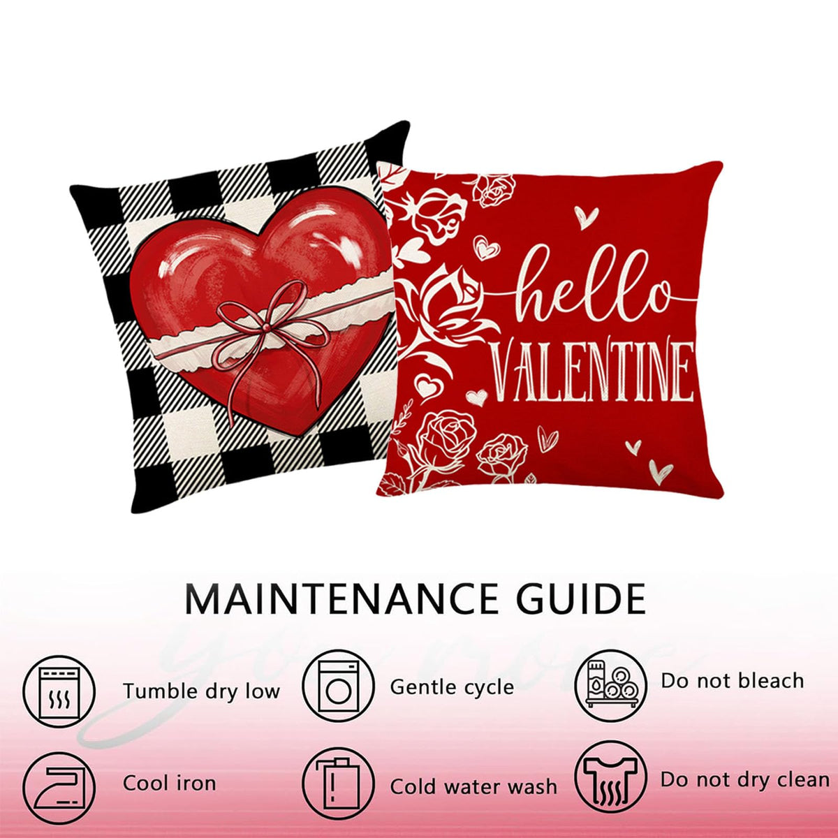 Valentines Day Decorations-Valentines Day Pillow Covers 18x18 Set of 4,Red Buffalo Check Valentine's Day