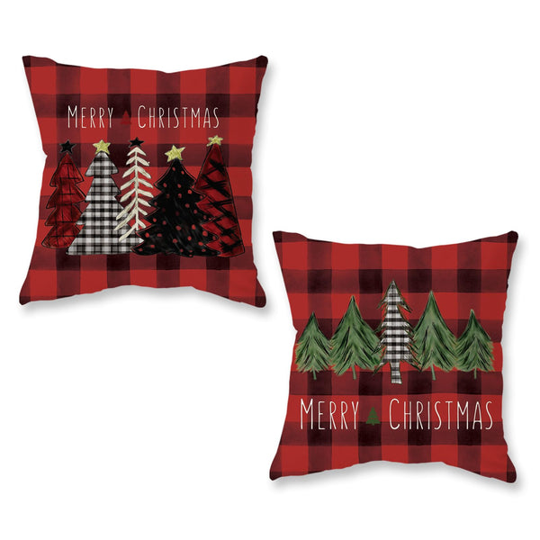 Christmas Pillow Covers 18x18 Inch Set of 2 Trees Red Black Green Red Buffalo Plaid Decorative