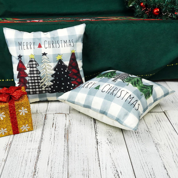 Christmas Pillow Covers 18x18 Inch Set of 2 Trees Red Black Green Light Blue Buffalo Plaid