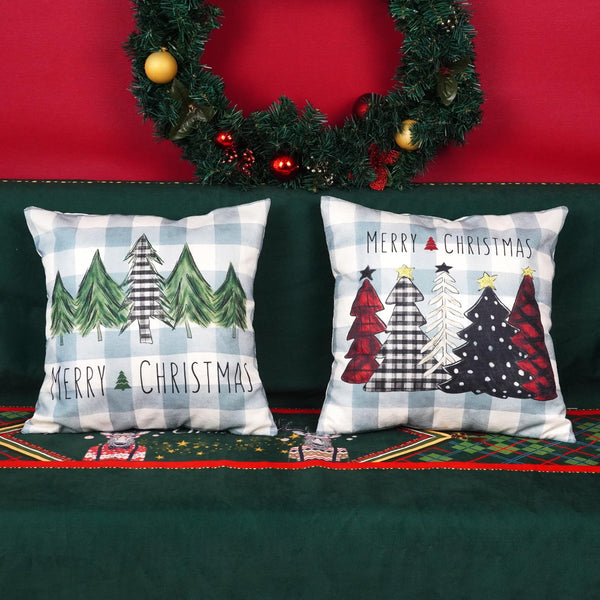 Christmas Pillow Covers 18x18 Inch Set of 2 Trees Red Black Green Light Blue Buffalo Plaid