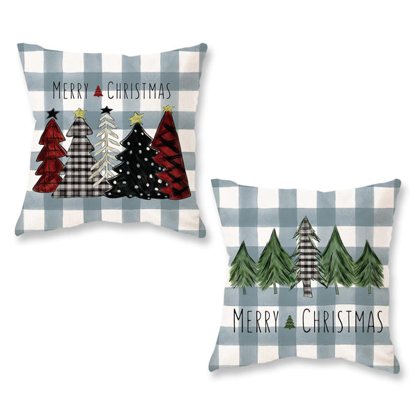 Christmas Pillow Covers 18x18 Inch Set of 2 Trees Red Black Green Light Blue Buffalo Plaid