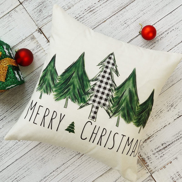 Christmas Pillow Covers 18x18 Inch Set of 2 Xmas Trees Red Buffalo Plaid Black Green Decorative Pillowcases