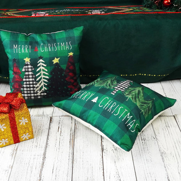 Christmas Pillow Covers 18x18 Inch Set of 2 Trees Red Black Dark Green Buffalo Plaid