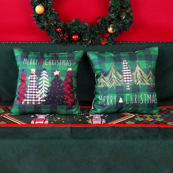 Christmas Pillow Covers 18x18 Inch Set of 2 Trees Red Black Dark Green Buffalo Plaid