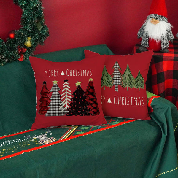 Christmas Pillow Covers 18x18 Inch Set of 2 Trees Red