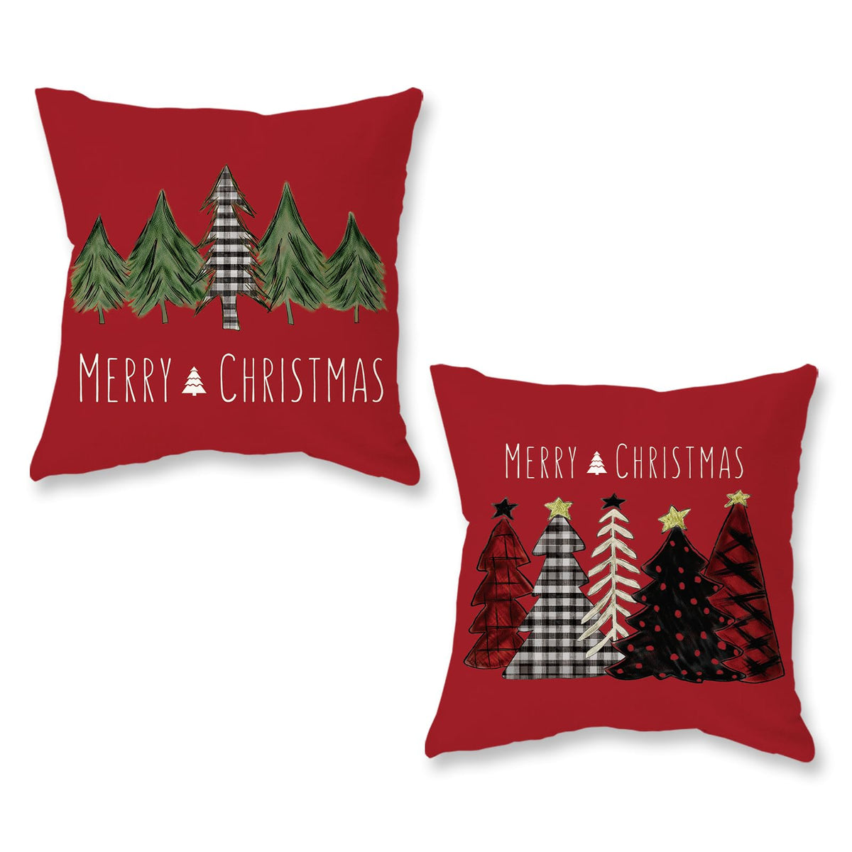 Christmas Pillow Covers 18x18 Inch Set of 2 Trees Red