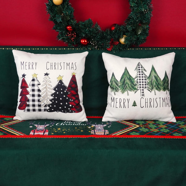 Christmas Pillow Covers 18x18 Inch Set of 2 Xmas Trees Red Buffalo Plaid Black Green Decorative Pillowcases