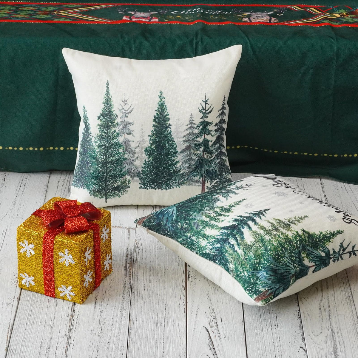 Christmas Tree Throw Pillow Covers 18x18 Inch Set of 2 Merry Christmas Snowflake Winter Decor