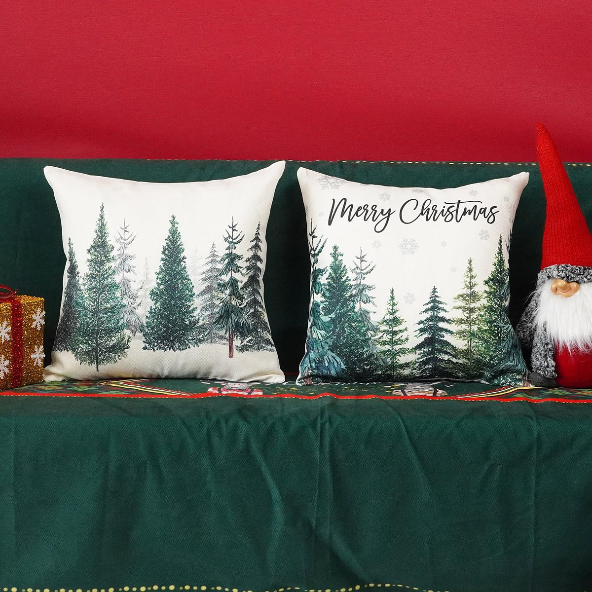 Christmas Tree Throw Pillow Covers 18x18 Inch Set of 2 Merry Christmas Snowflake Winter Decor
