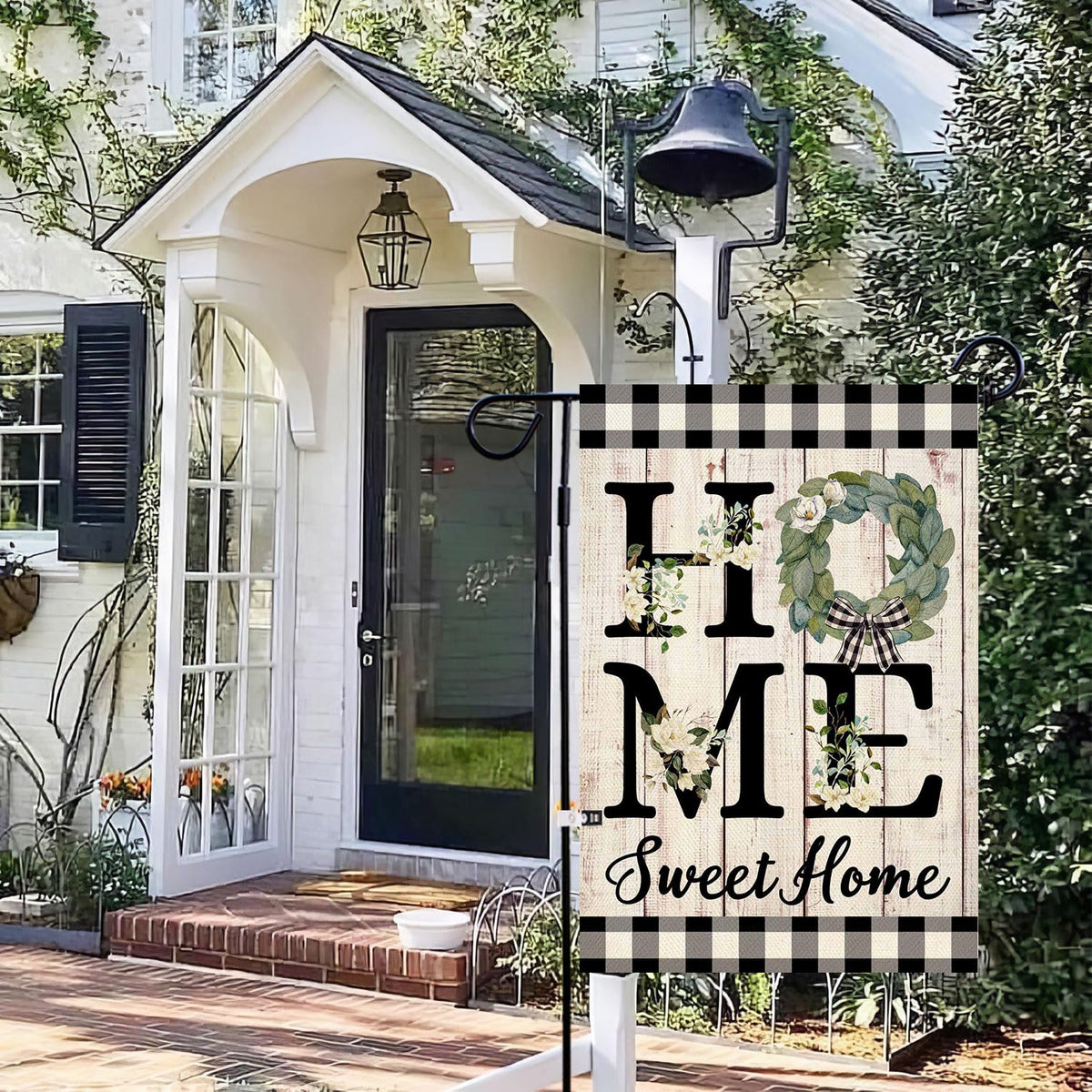 Home Sweet Home Magnolia Garden Flag 1-Sided 12x18 Inch Spring Summer Buffalo Plaid Check