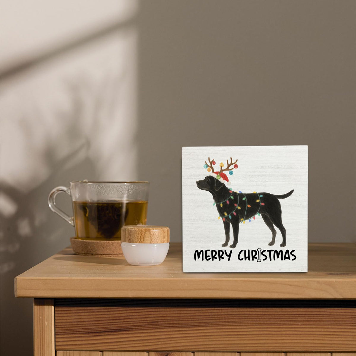 Black Labrador Retriever Merry Christmas Wooden Box Sign Desk Decor, Black Lab Gifts, Christmas Lab Dog Wood Block Sign
