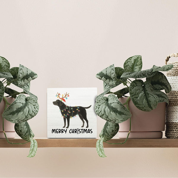 Black Labrador Retriever Merry Christmas Wooden Box Sign Desk Decor, Black Lab Gifts, Christmas Lab Dog Wood Block Sign