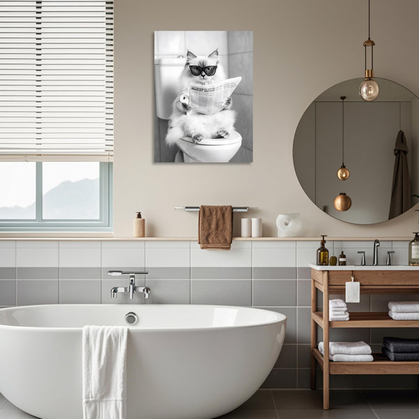 Cat Bathroom Canvas Wall Art Funny Animal Bathroom Wall Art Ragdoll Cat on the Toilet Bathroom Painting