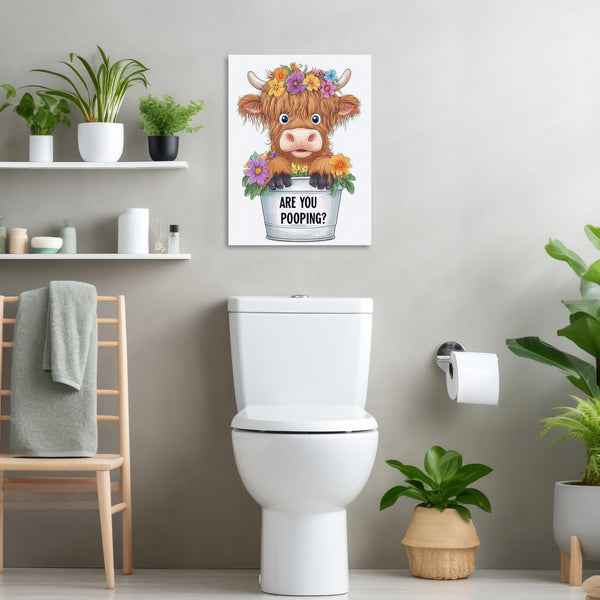 Highland Cow Bathroom Canvas Wall Art Funny Animals Bathroom Pictures Cute Cow Toilet Painting Are You Pooping Wall Art