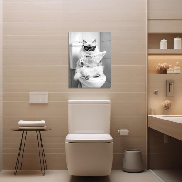 Cat Bathroom Canvas Wall Art Funny Animal Bathroom Wall Art Ragdoll Cat on the Toilet Bathroom Painting