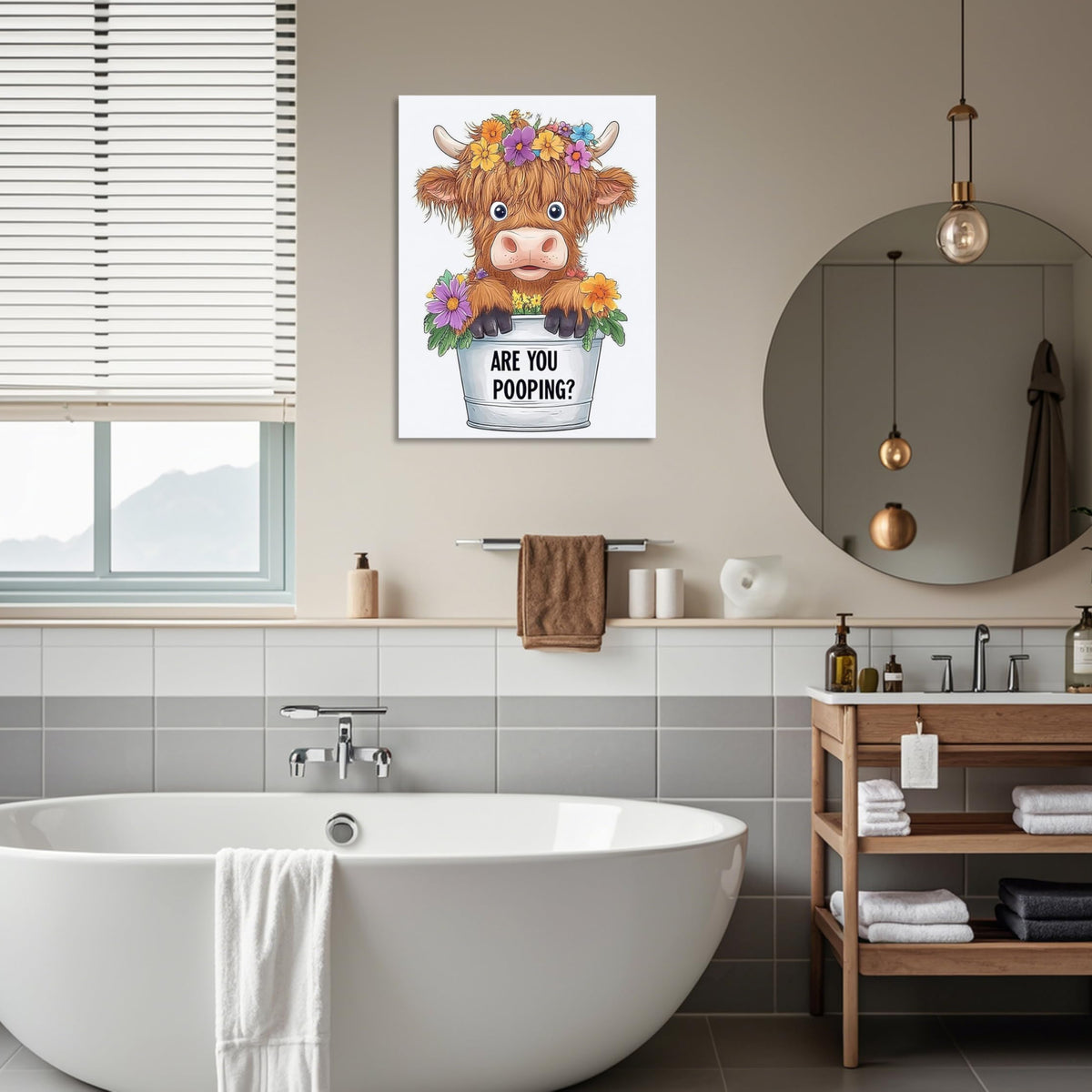 Highland Cow Bathroom Canvas Wall Art Funny Animals Bathroom Pictures Cute Cow Toilet Painting Are You Pooping Wall Art