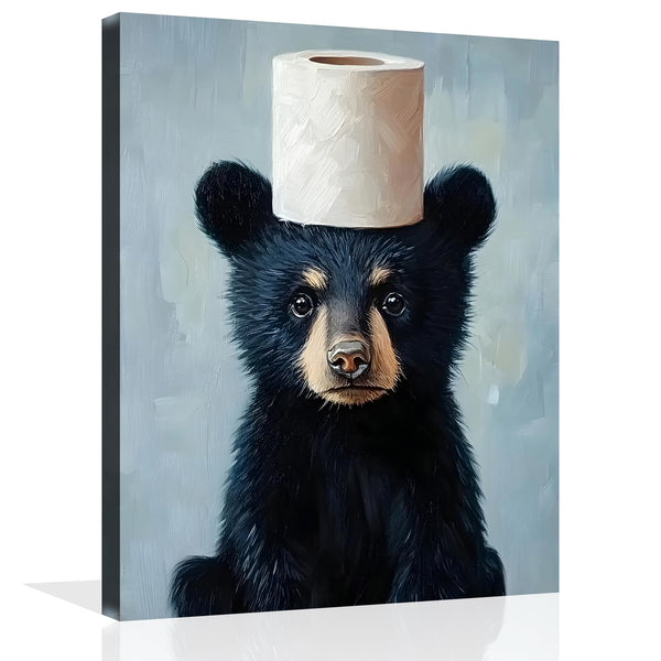 Bear Bathroom Canvas Wall Art Funny Animals Bathroom Pictures Black Bear Toilet Paper Painting Animals Bathroom Poster for Bathroom