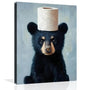 Bear Bathroom Canvas Wall Art Funny Animals Bathroom Pictures Black Bear Toilet Paper Painting Animals Bathroom Poster for Bathroom