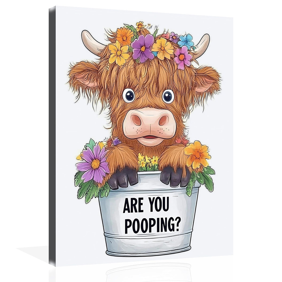 Highland Cow Bathroom Canvas Wall Art Funny Animals Bathroom Pictures Cute Cow Toilet Painting Are You Pooping Wall Art