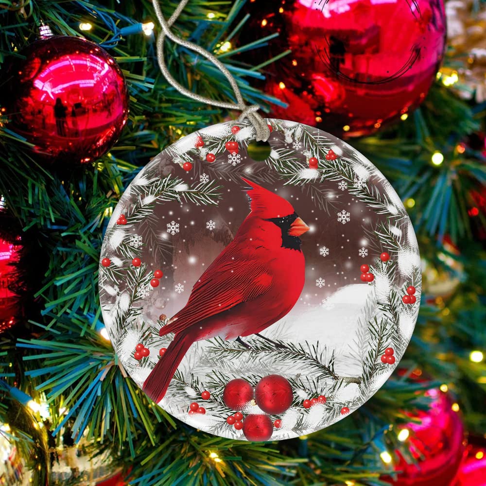 Christmas Red Cardinal Ornaments, Ceramic Tree Decorations - Cardinal Bird Memorial Gifts Surrounded by Your Glory Ceramic Ornament