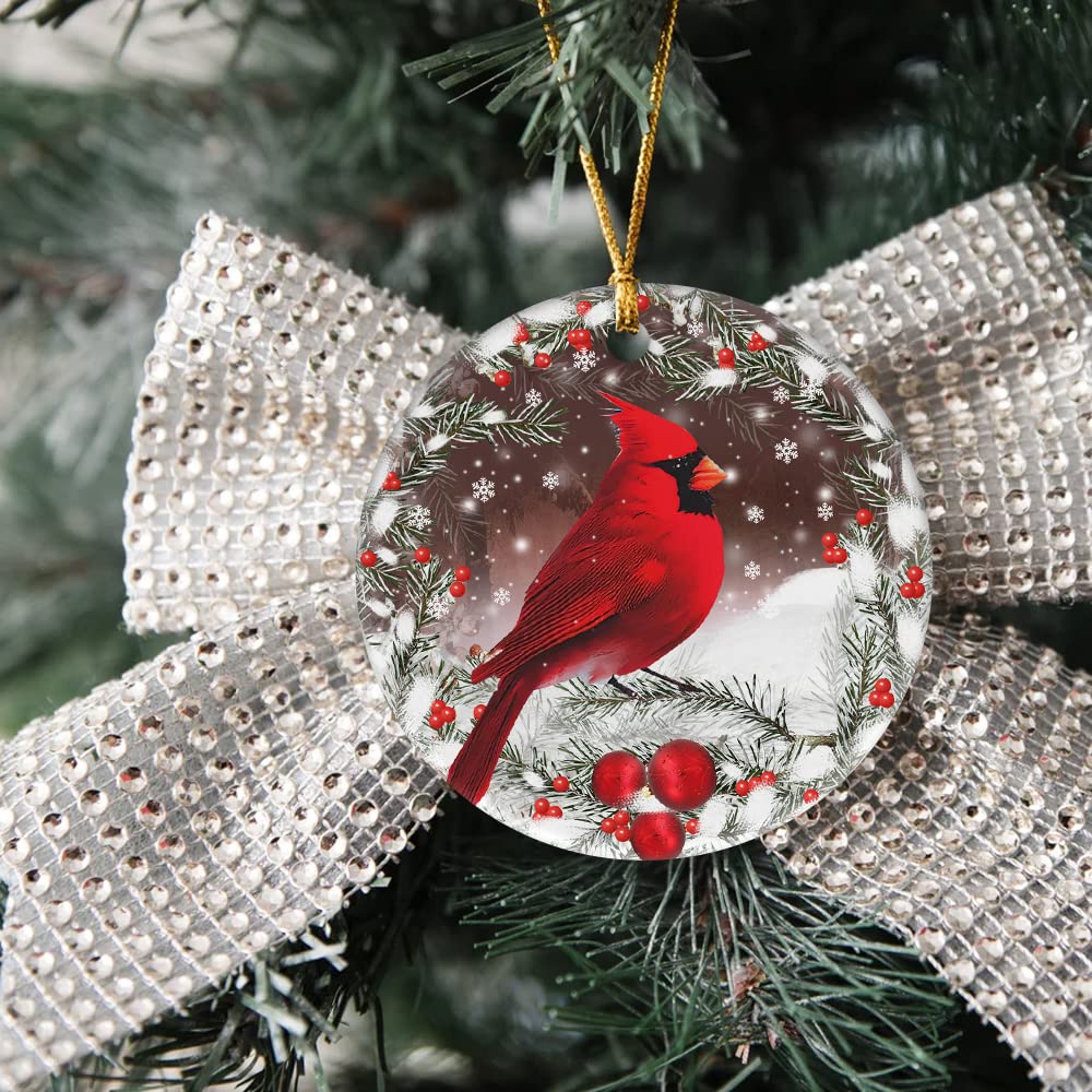 Christmas Red Cardinal Ornaments, Ceramic Tree Decorations - Cardinal Bird Memorial Gifts Surrounded by Your Glory Ceramic Ornament