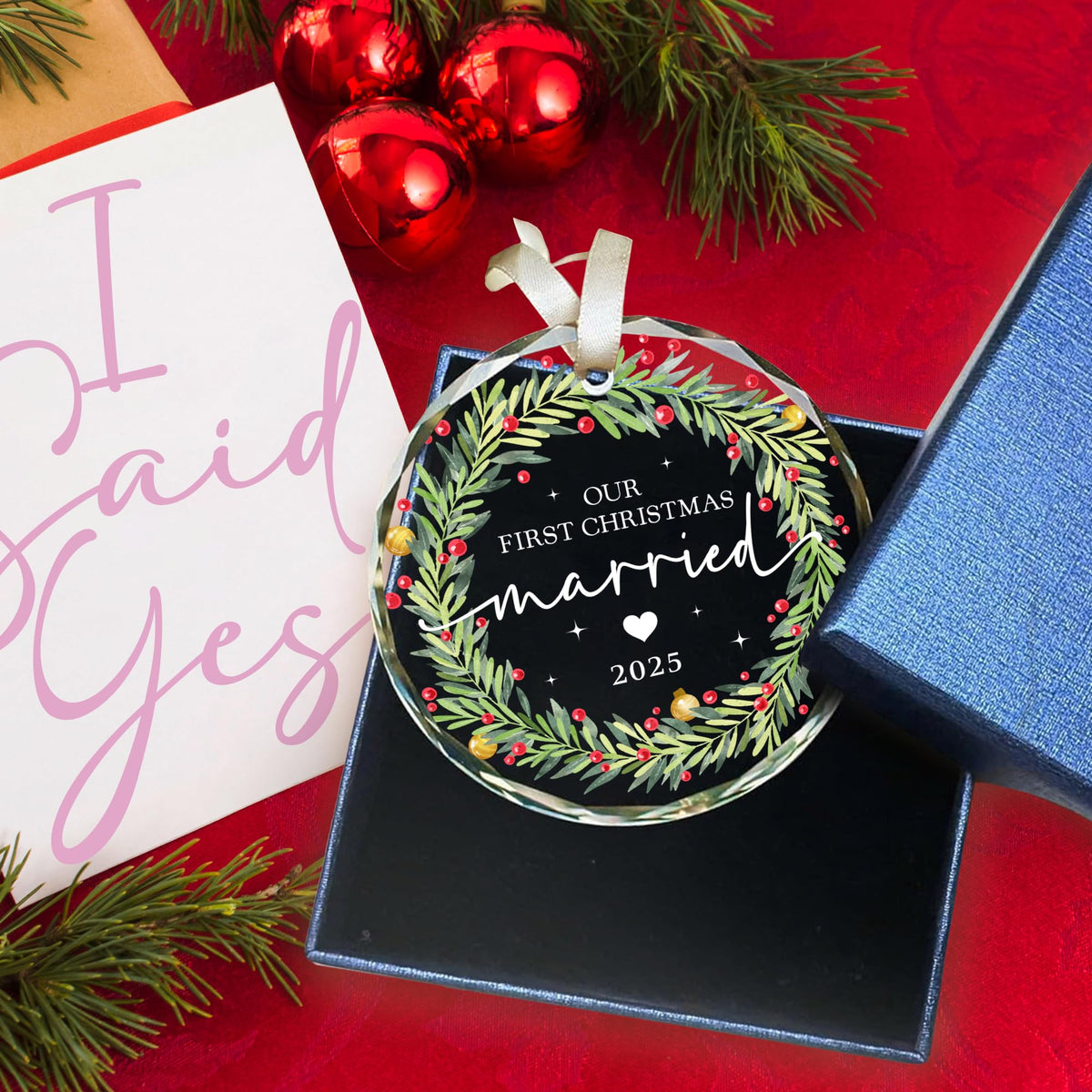 Our First Christmas Married Ornament 2025 – Newlyweds Christmas Glass Ornaments – First Year Marry Wedding Ornaments for Newlyweds