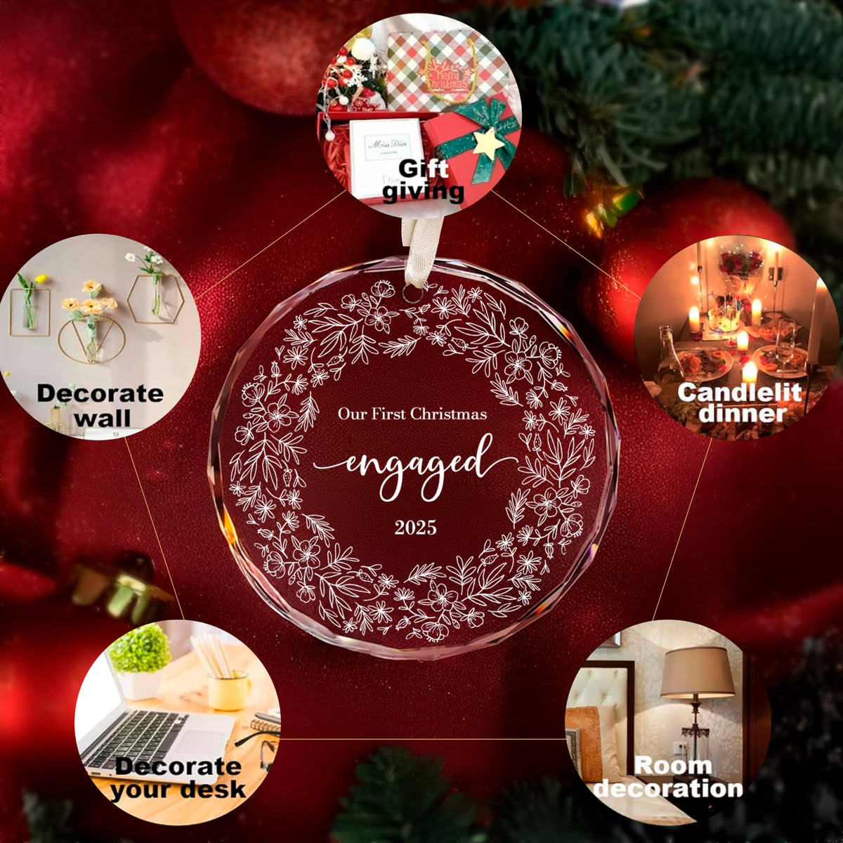 Our First Christmas Ornament, Engaged, Glass Wedding Christmas Ornament