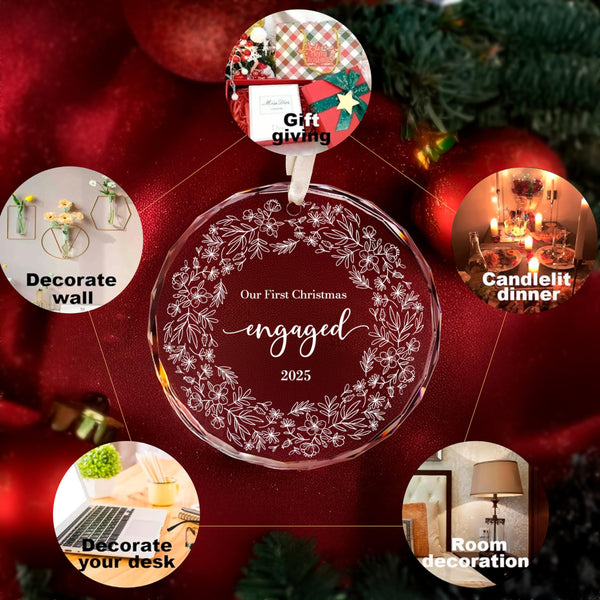 Our First Christmas Ornament, Engaged, Glass Wedding Christmas Ornament