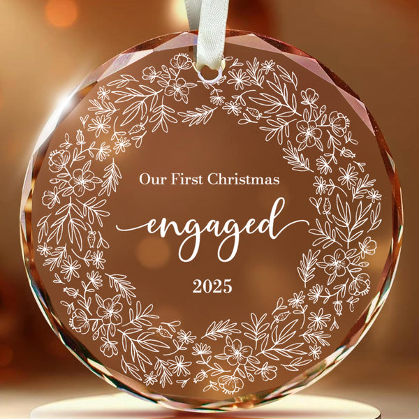 Our First Christmas Ornament, Engaged, Glass Wedding Christmas Ornament