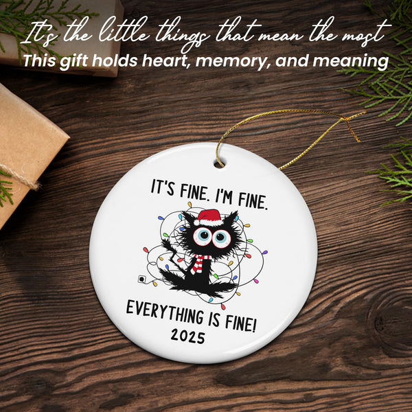 Christmas Funny Cat Gifts for Women Men - Ceramic Christmas Ornaments 2025 for Tree Decorations - Black Cat Décor