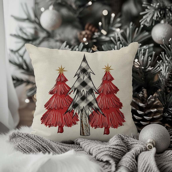Christmas Pillow Covers 18x18 Inch Set of 2 Black Buffalo Check Red Pink Christmas Tree