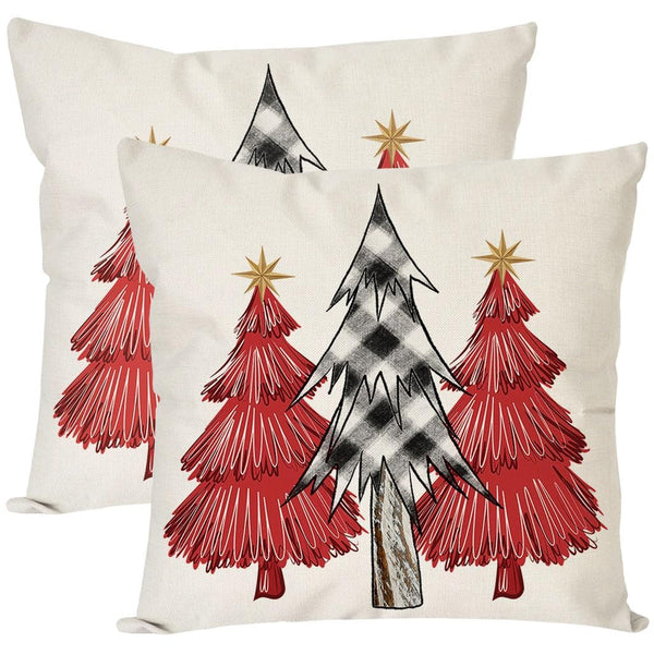 Christmas Pillow Covers 18x18 Inch Set of 2 Black Buffalo Check Red Pink Christmas Tree