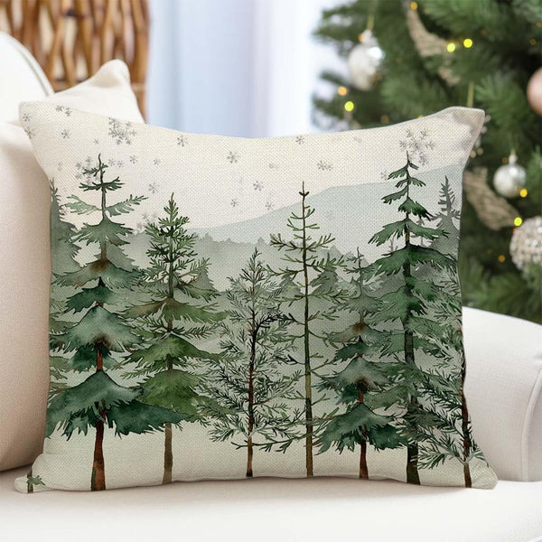 Christmas Pillow Covers 18x18 Inch Set of 2 Christmas Tree Decorative Throw Pillow Cases Natural Forest Green