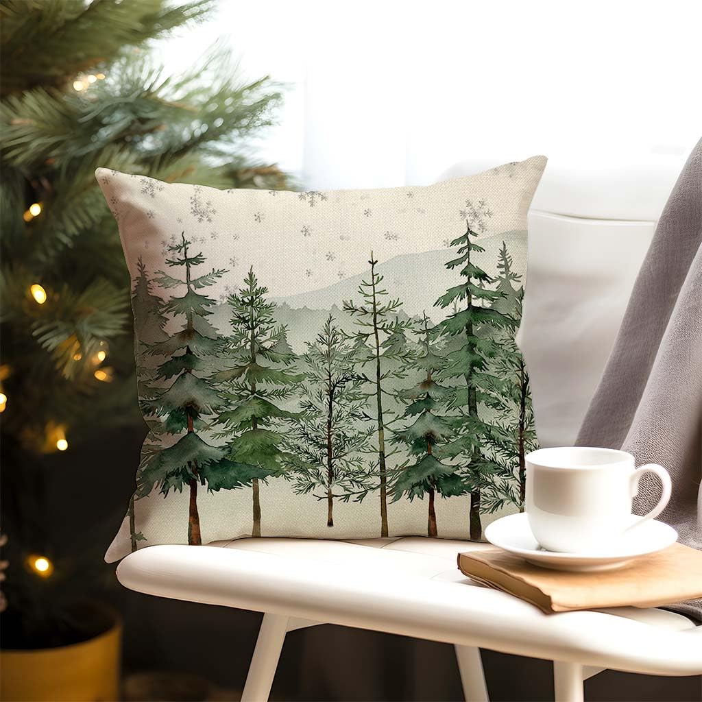 Christmas Pillow Covers 18x18 Inch Set of 2 Christmas Tree Decorative Throw Pillow Cases Natural Forest Green