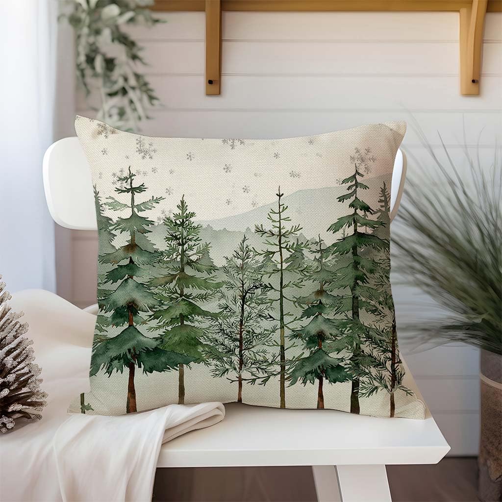 Christmas Pillow Covers 18x18 Inch Set of 2 Christmas Tree Decorative Throw Pillow Cases Natural Forest Green
