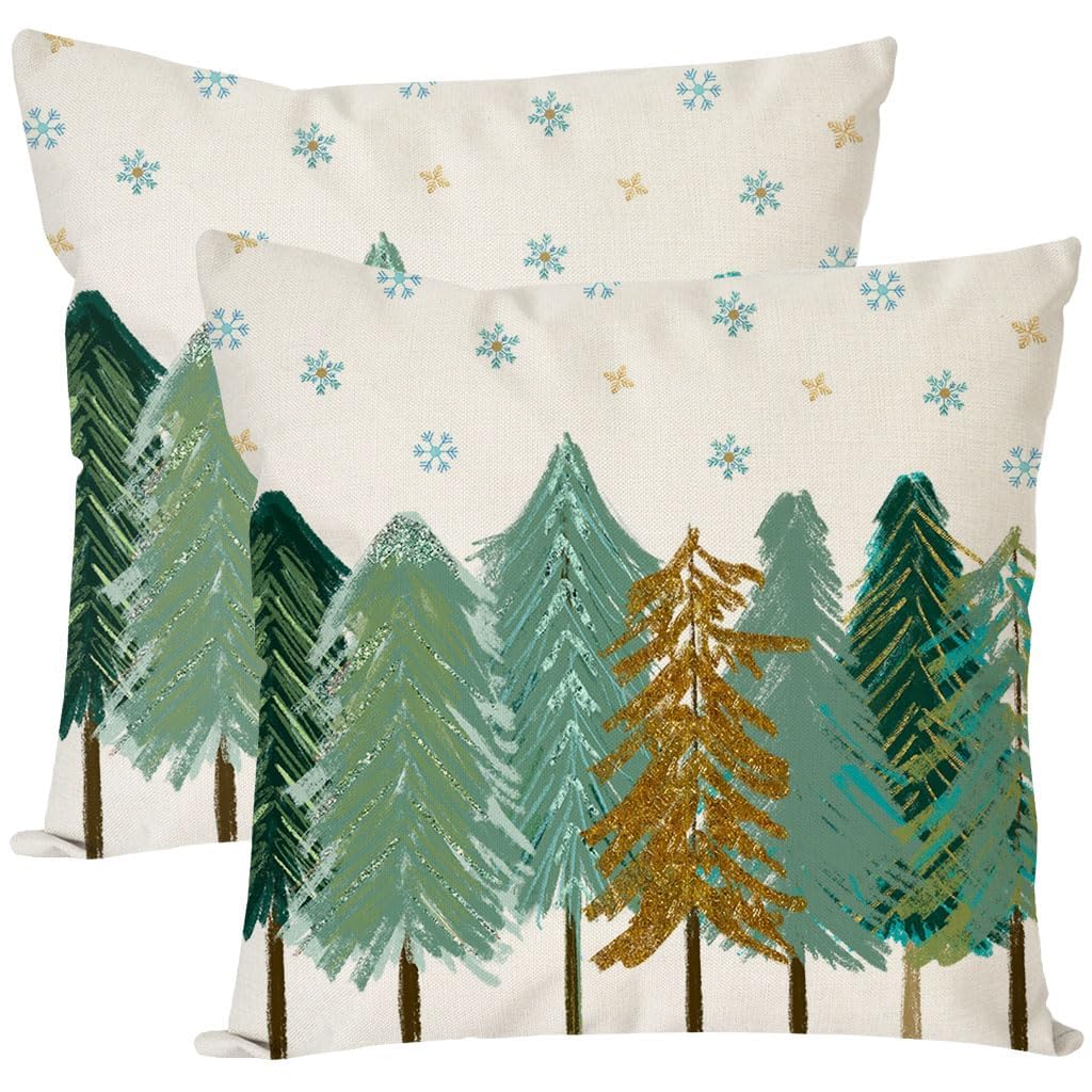 Christmas Throw Pillow Covers 18x18 Inch Set of 2 Colorful Christmas Tree
