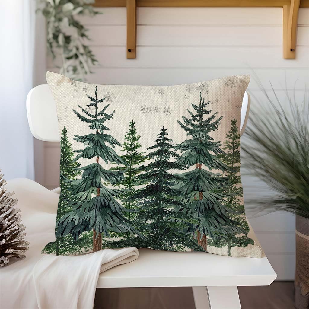 Christmas Pillow Covers 18x18 Inch Set of 2 Green Christmas Tree Forest