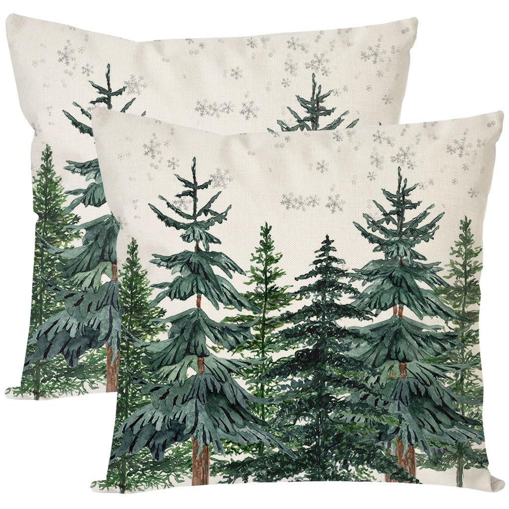 Christmas Pillow Covers 18x18 Inch Set of 2 Green Christmas Tree Forest
