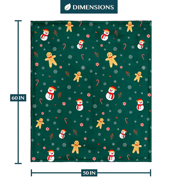 Christmas Gingerbread Throw Blanket | Green Holiday Christmas Fleece Blanket