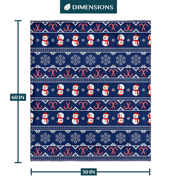 Christmas Snowman Throw Blanket | Blue Holiday Christmas Fleece Blanket