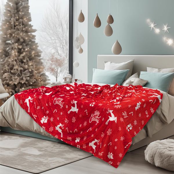 Premium Christmas Sherpa Throw Blanket | Christmas Decoration Gift, Fleece, Plush, Warm