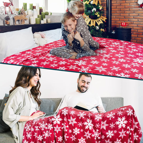 Christmas Throw Blanket | Red Snowflake Christmas Fleece Blanket