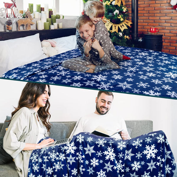 Christmas Throw Blanket | Navy Snowflake Christmas Fleece Blanket | Soft, Plush, Warm Winter Cabin Throw, 50x60