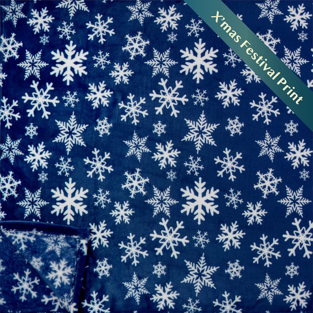 Christmas Throw Blanket | Navy Snowflake Christmas Fleece Blanket | Soft, Plush, Warm Winter Cabin Throw, 50x60