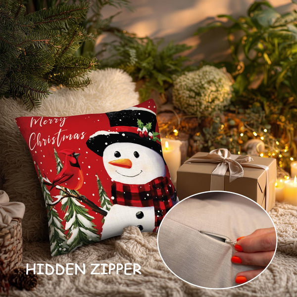 Christmas Throw Pillow Covers 18x18 Inch Set of 4, Square Winter Christmas Holiday Decorative Cushion Case