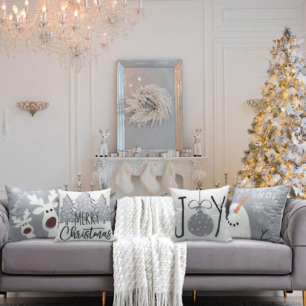 Velvet Christmas Pillow Covers 18x18 Set of 4 Christmas Decorations Snowman Deer Tree