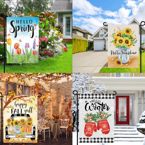 Seasonal Garden Flags Set of 12 Single-Sided 12 x 18 Inch, Small Yard Flags for Outside