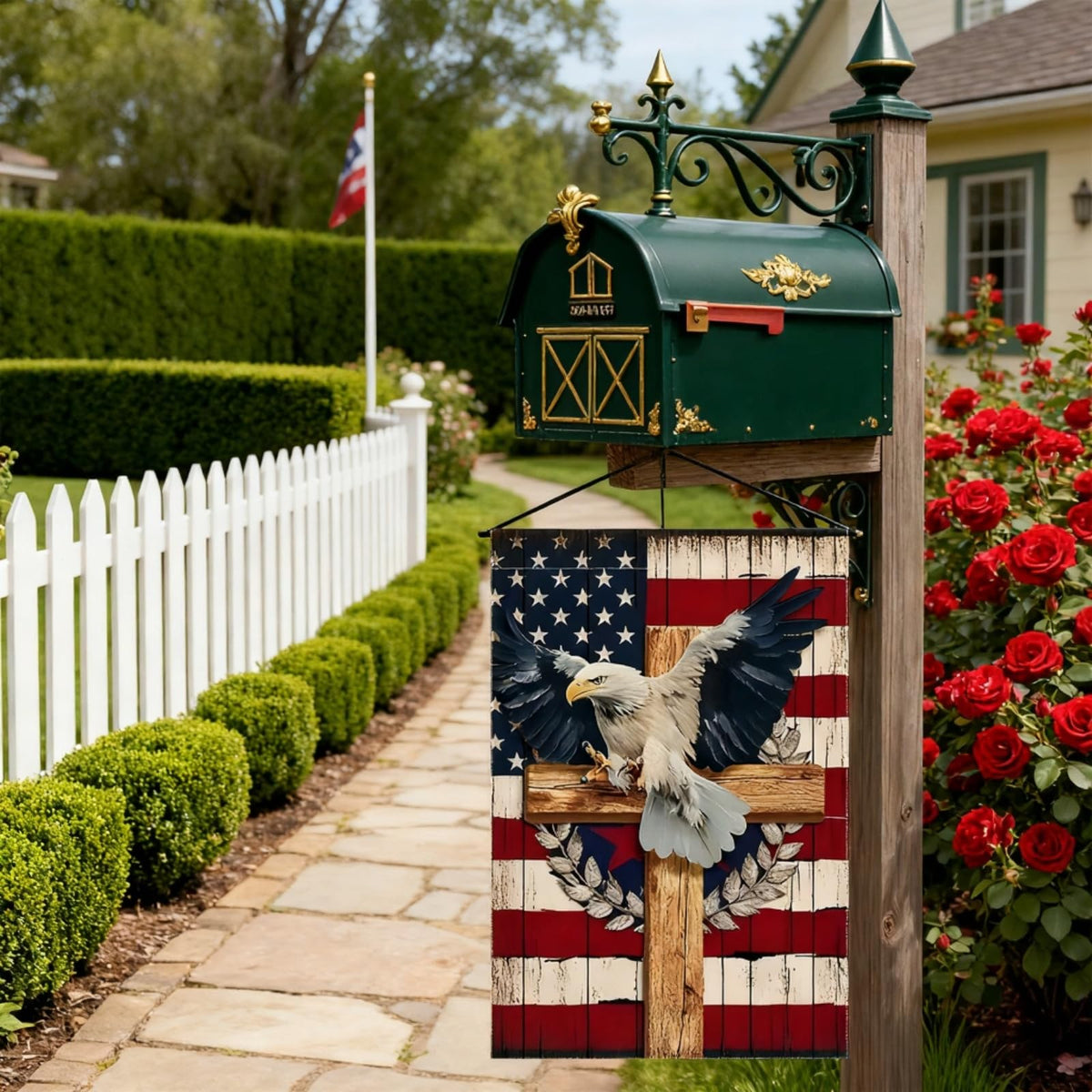 Patriotic Stars and Stripes Eagle Garden Flag 12x18 Inch 1 Sided Outside, USA 4th of July Memorial Day