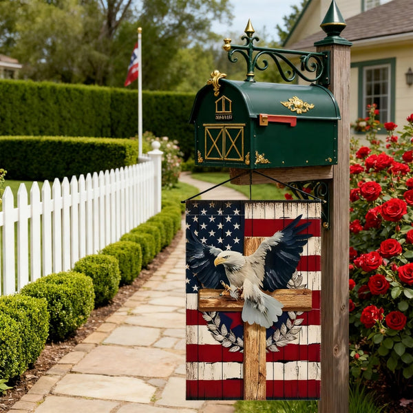 Patriotic Stars and Stripes Eagle Garden Flag 12x18 Inch 1 Sided Outside, USA 4th of July Memorial Day