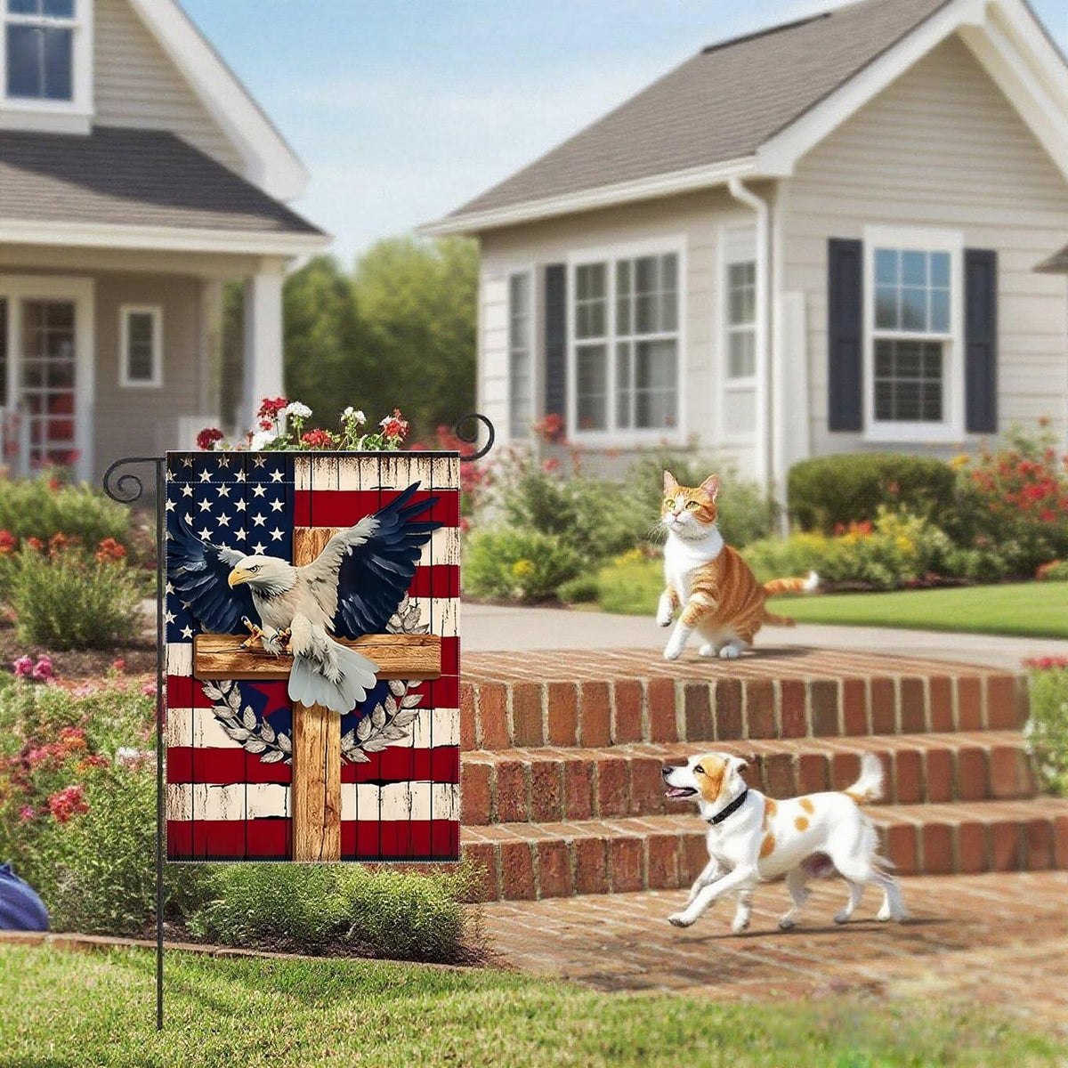 Patriotic Stars and Stripes Eagle Garden Flag 12x18 Inch 1 Sided Outside, USA 4th of July Memorial Day